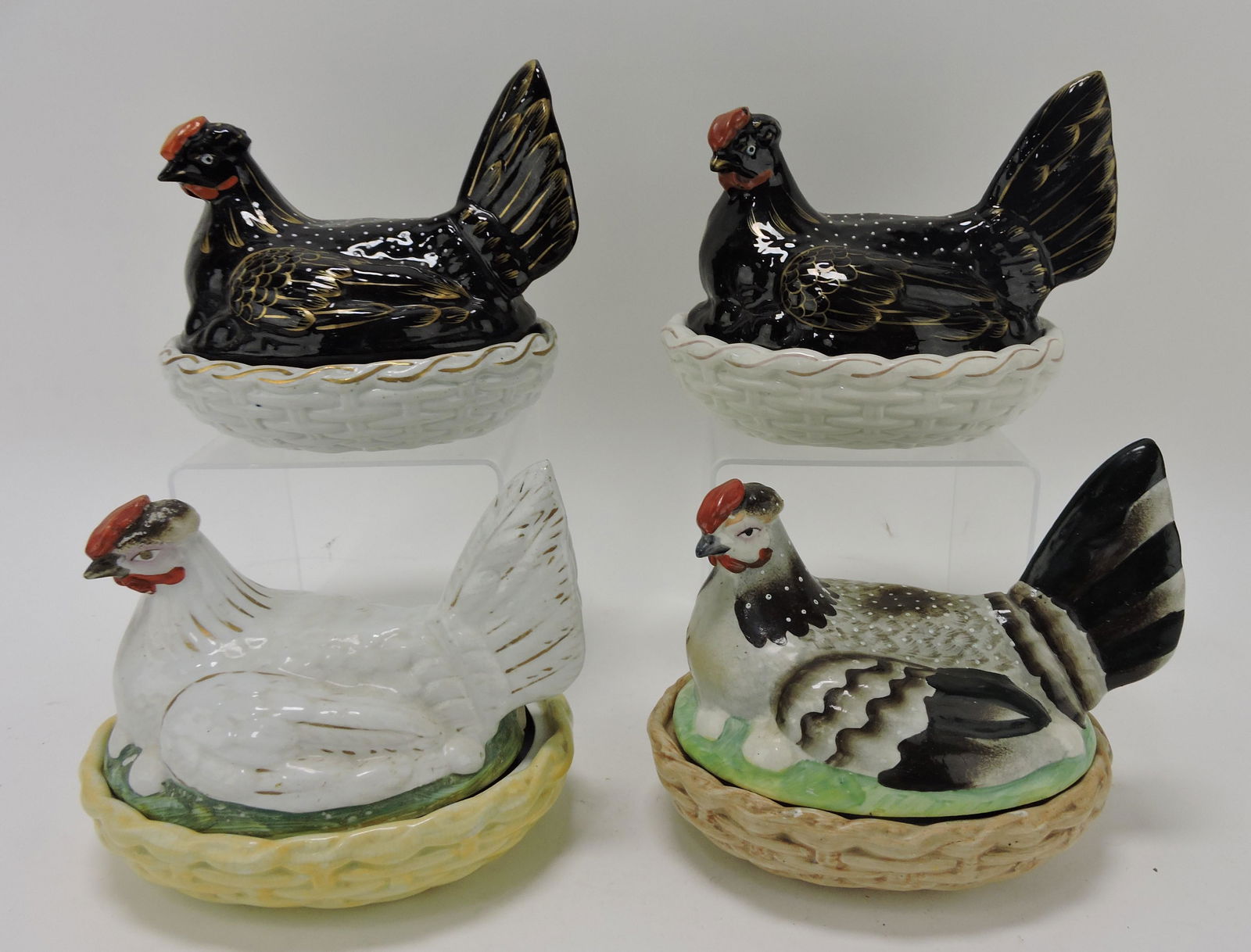 Staffordshire lot of 4 hens on nests, (1 of 1)