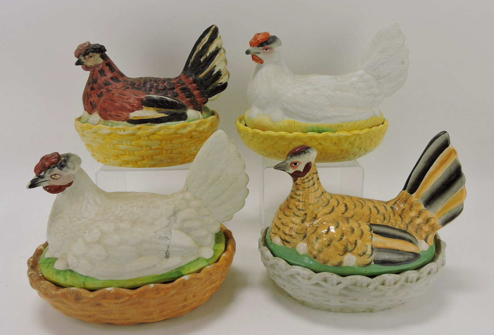 Staffordshire lot of 4 hens on nests, (1 of 1)