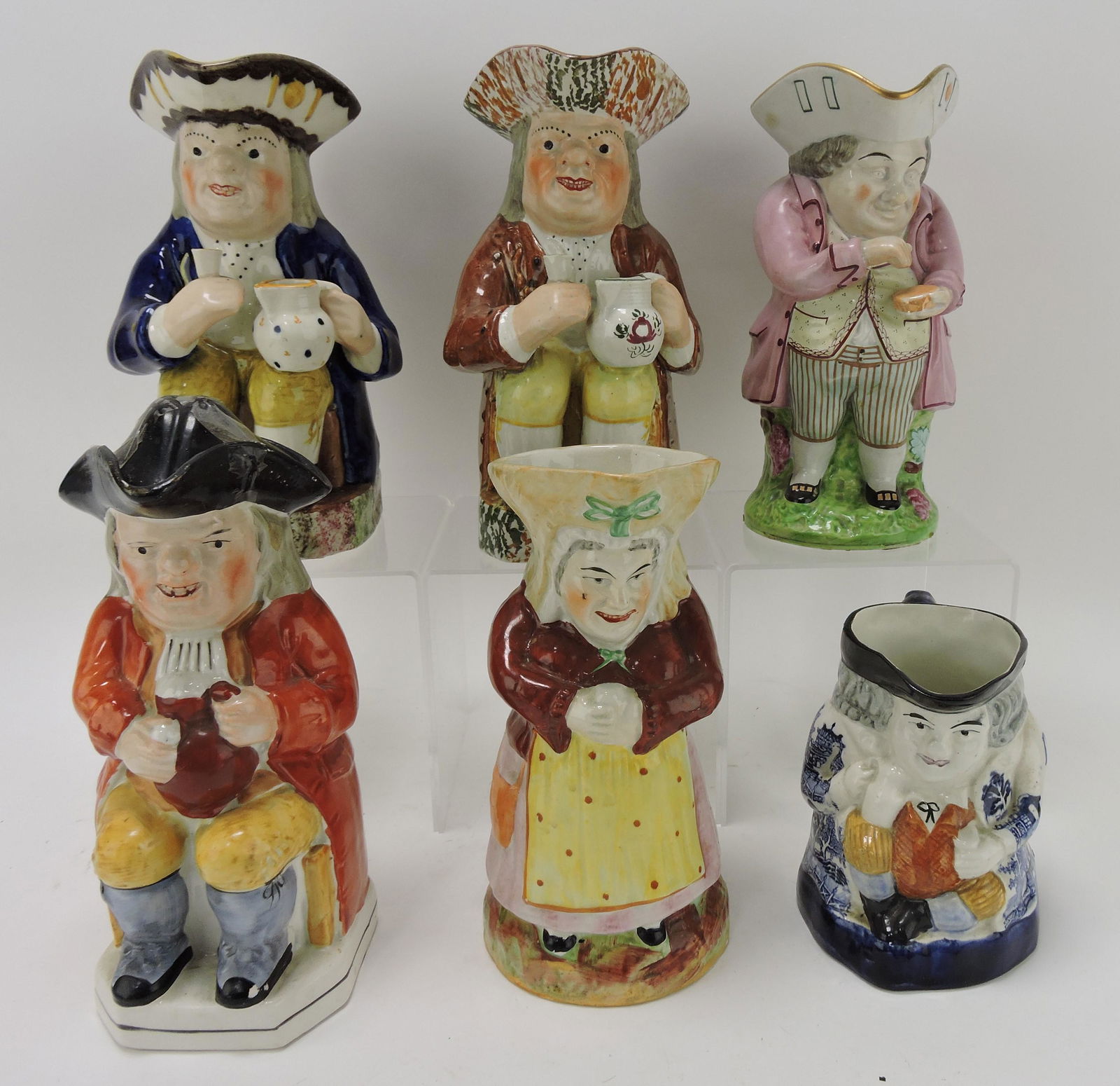 Staffordshire lot of 6 Toby pitchers, (1 of 1)
