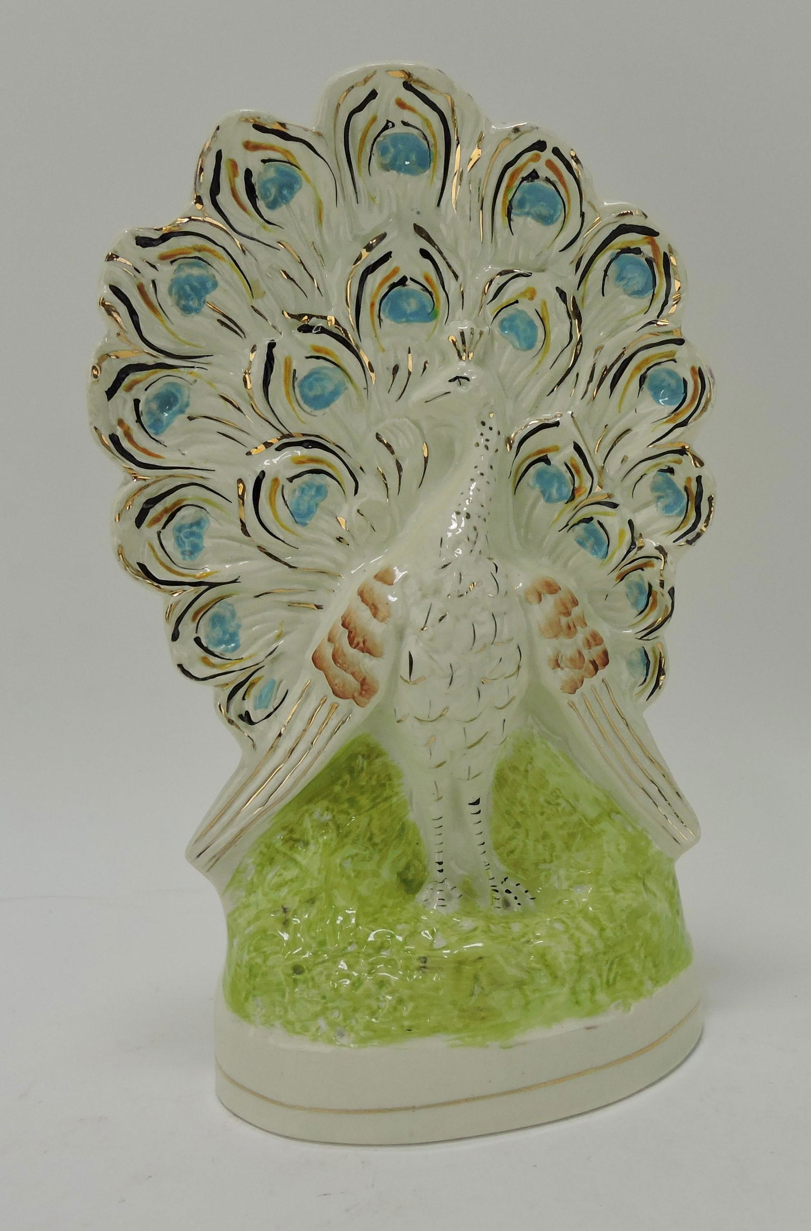 Staffordshire peacock figure, 11 3/4" (1 of 2)