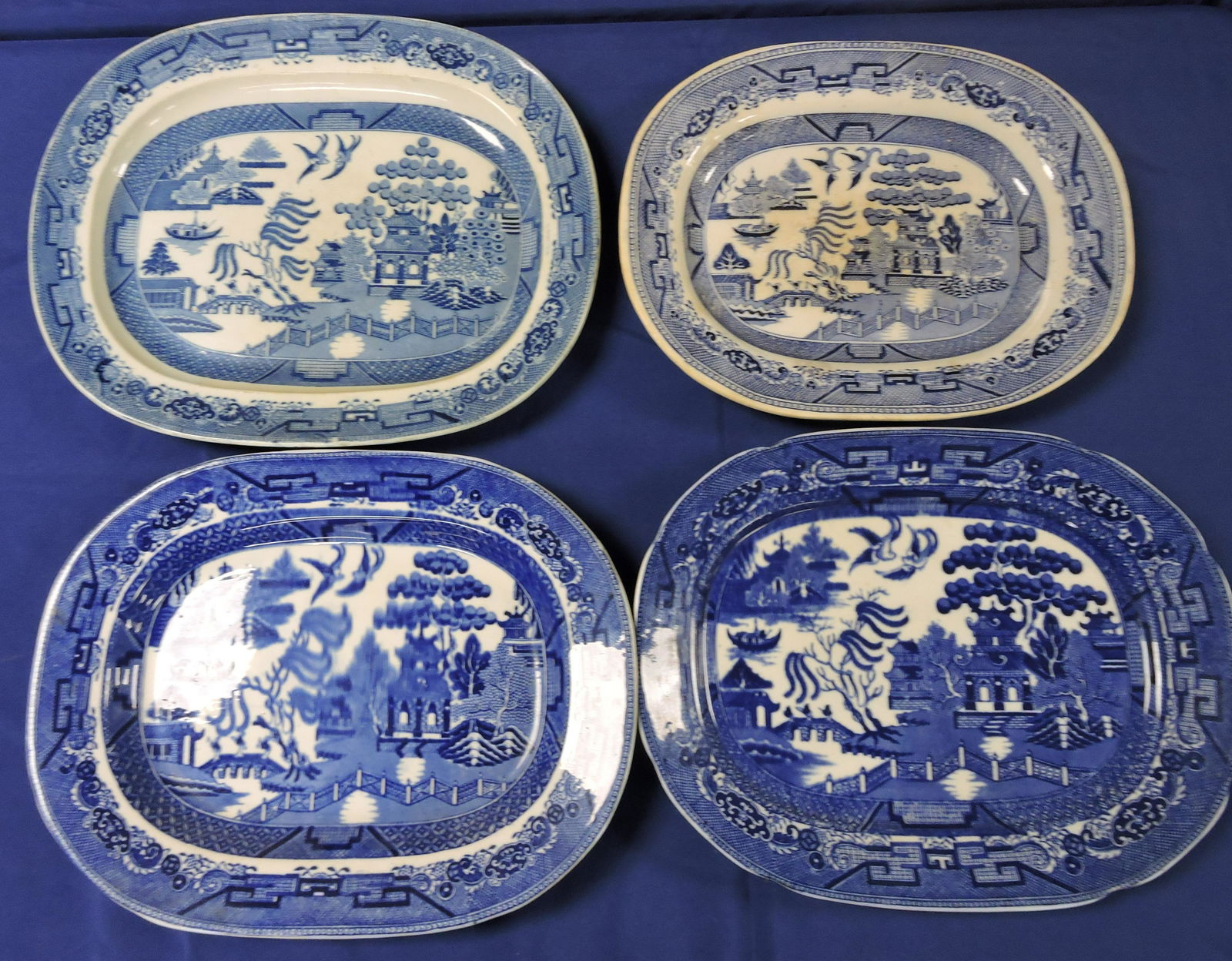English Blue Willow lot of 4 platters, (1 of 1)