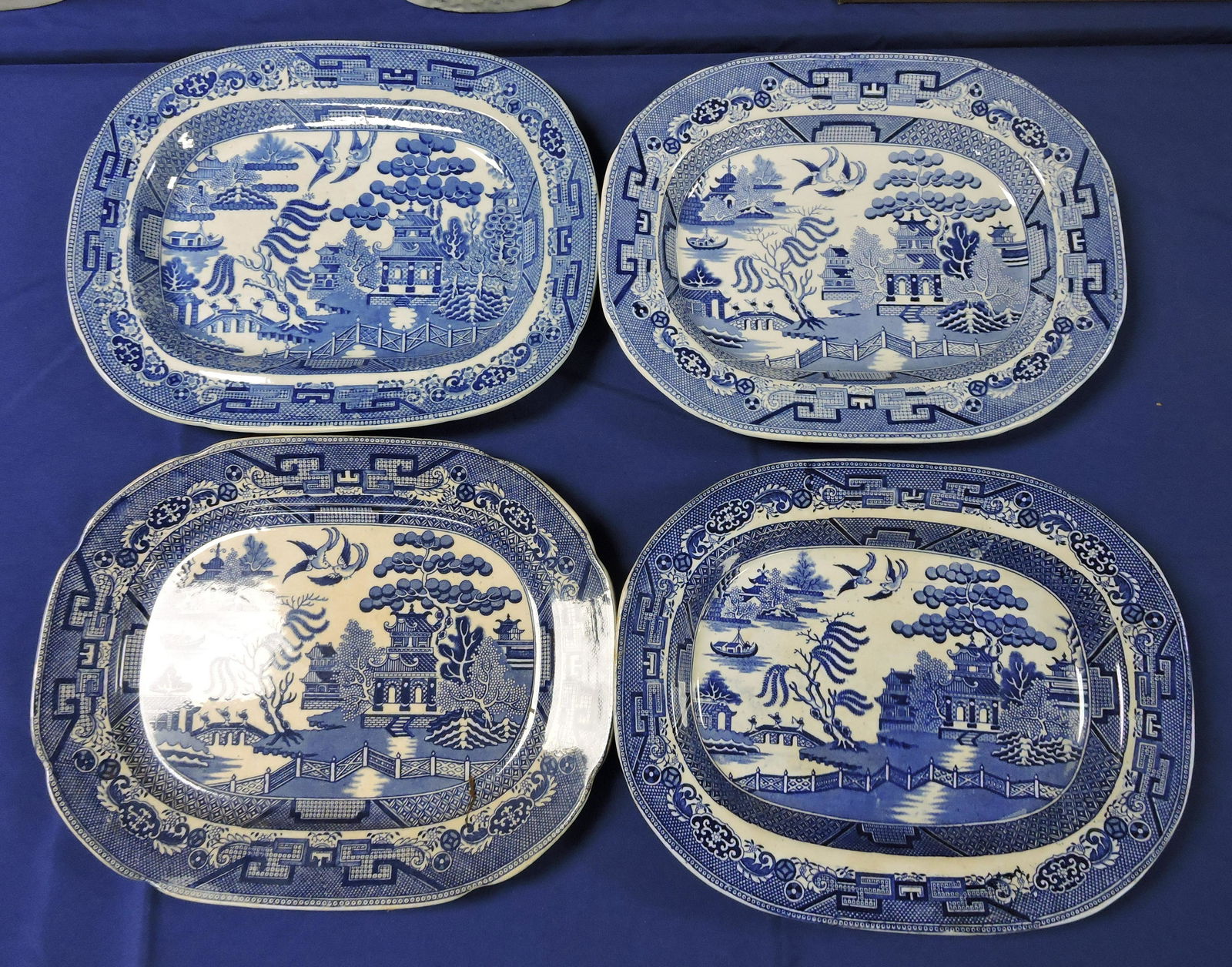 English Blue Willow lot of 4 platters, (1 of 1)