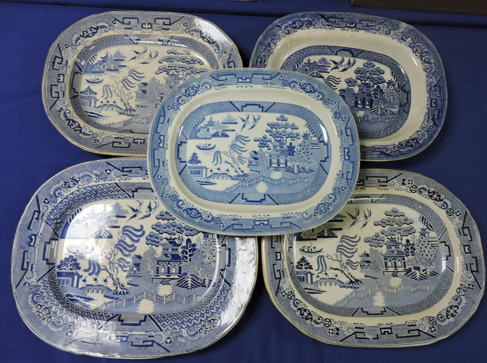 English Blue Willow lot of 5 platters, (1 of 1)