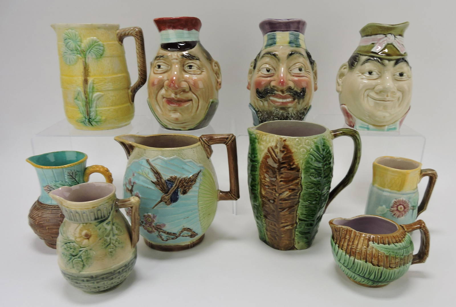 Majolica Lot Of 10 Pitchers & Creamers, Auction