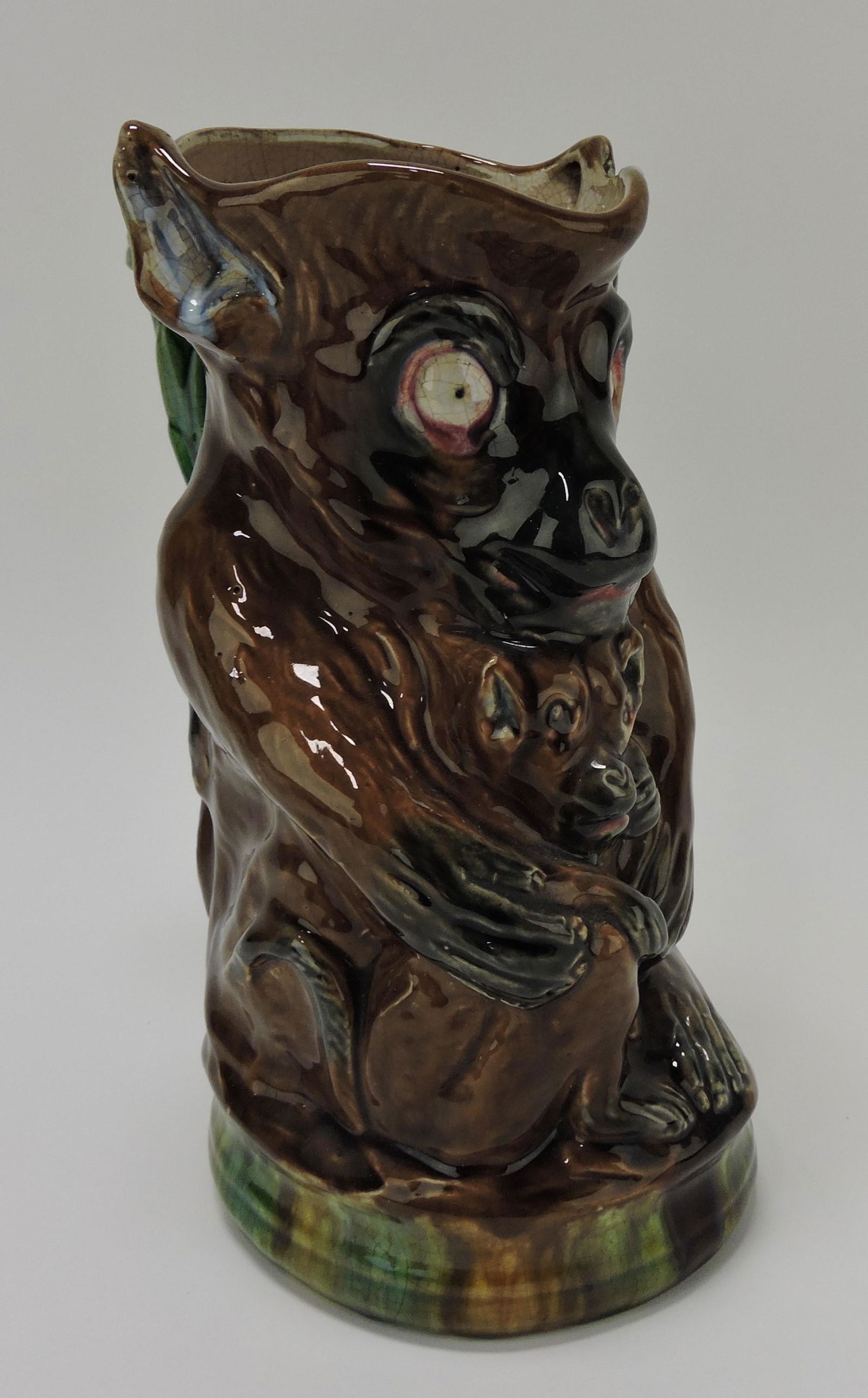 Majolica lot of 3 figural monkey pitcher, (1 of 1)