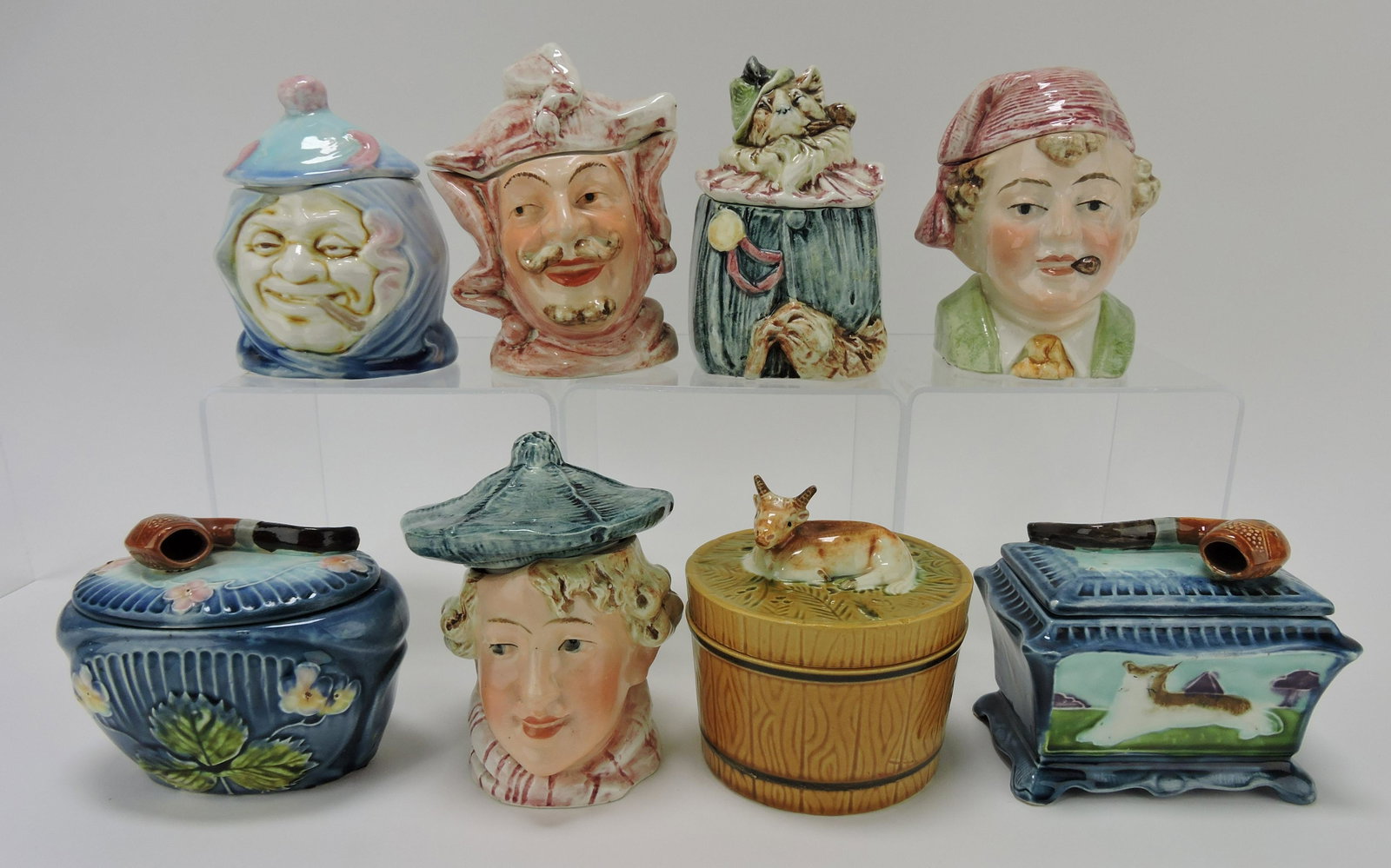 Majolica lot of 8 humidors: .