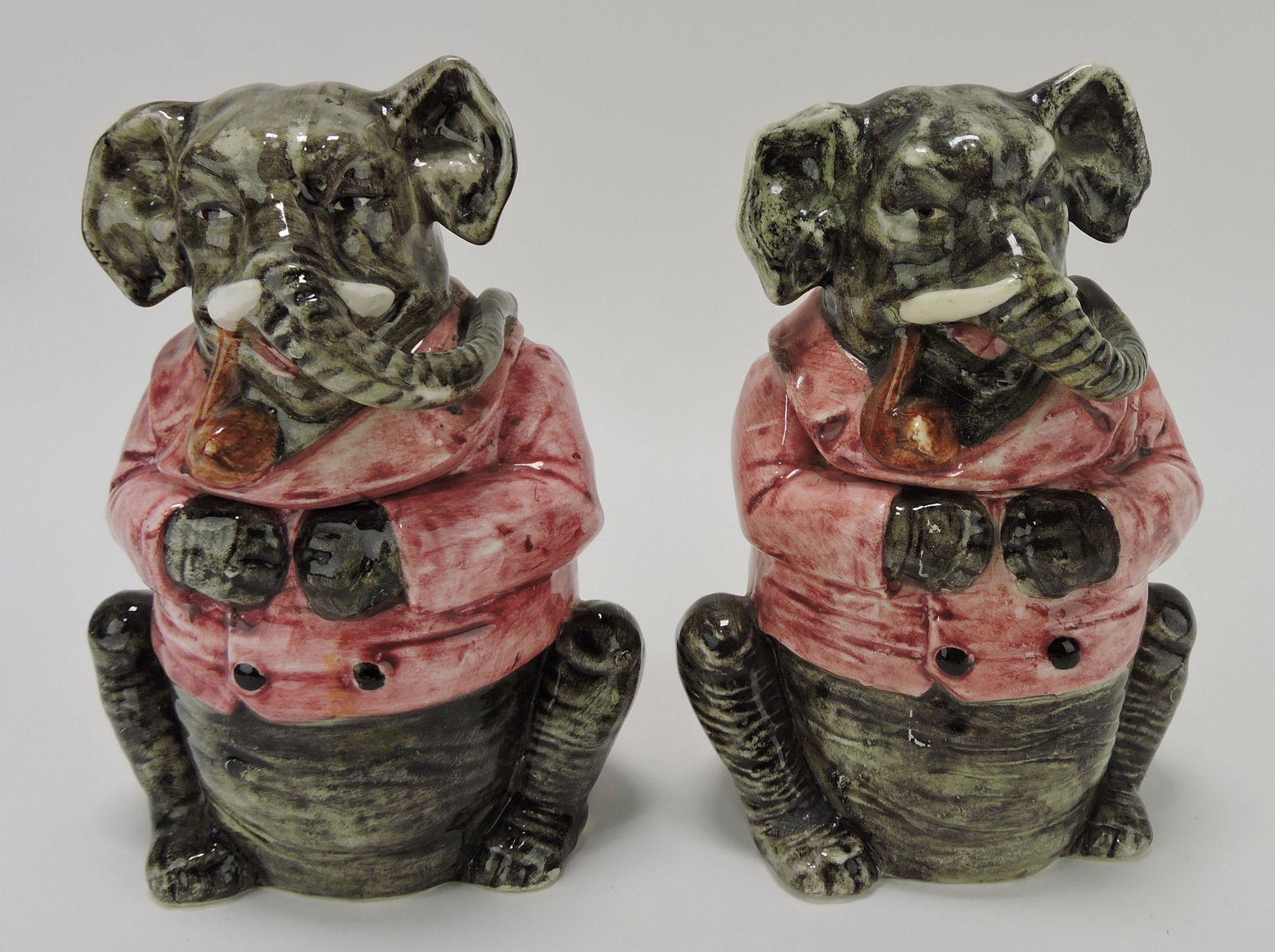 Lot of 2 - majolica elephant with red (1 of 1)