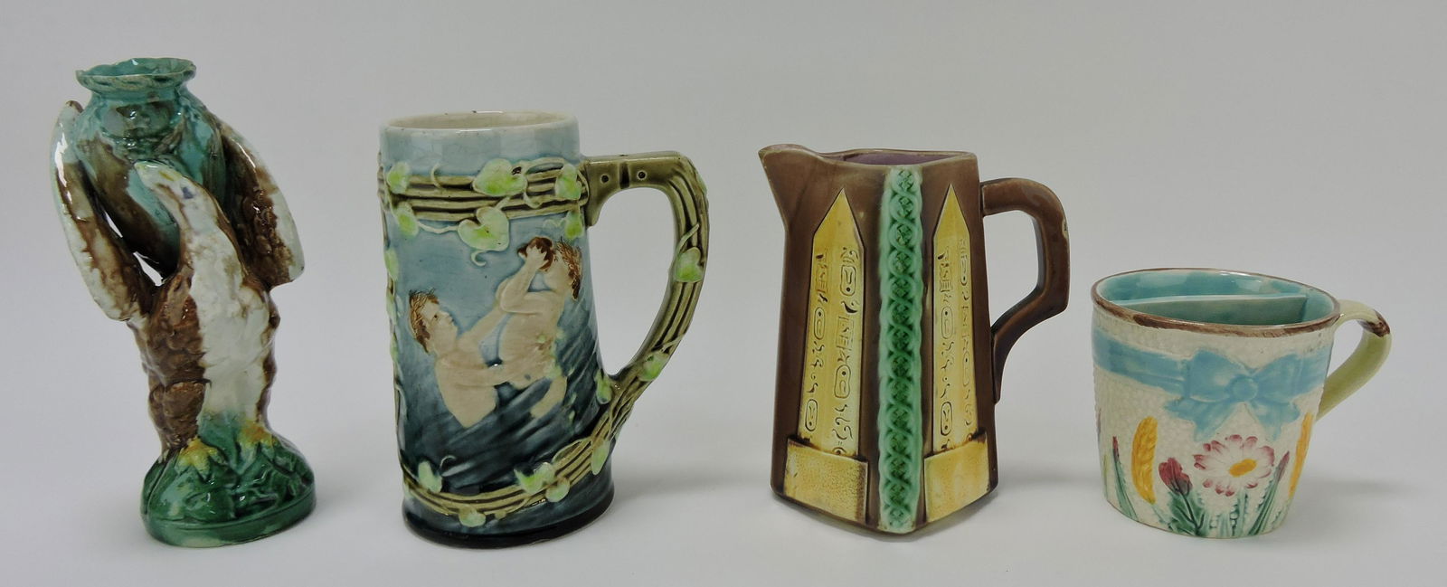 Majolica lot of 4 pieces: eagle vase, (1 of 1)