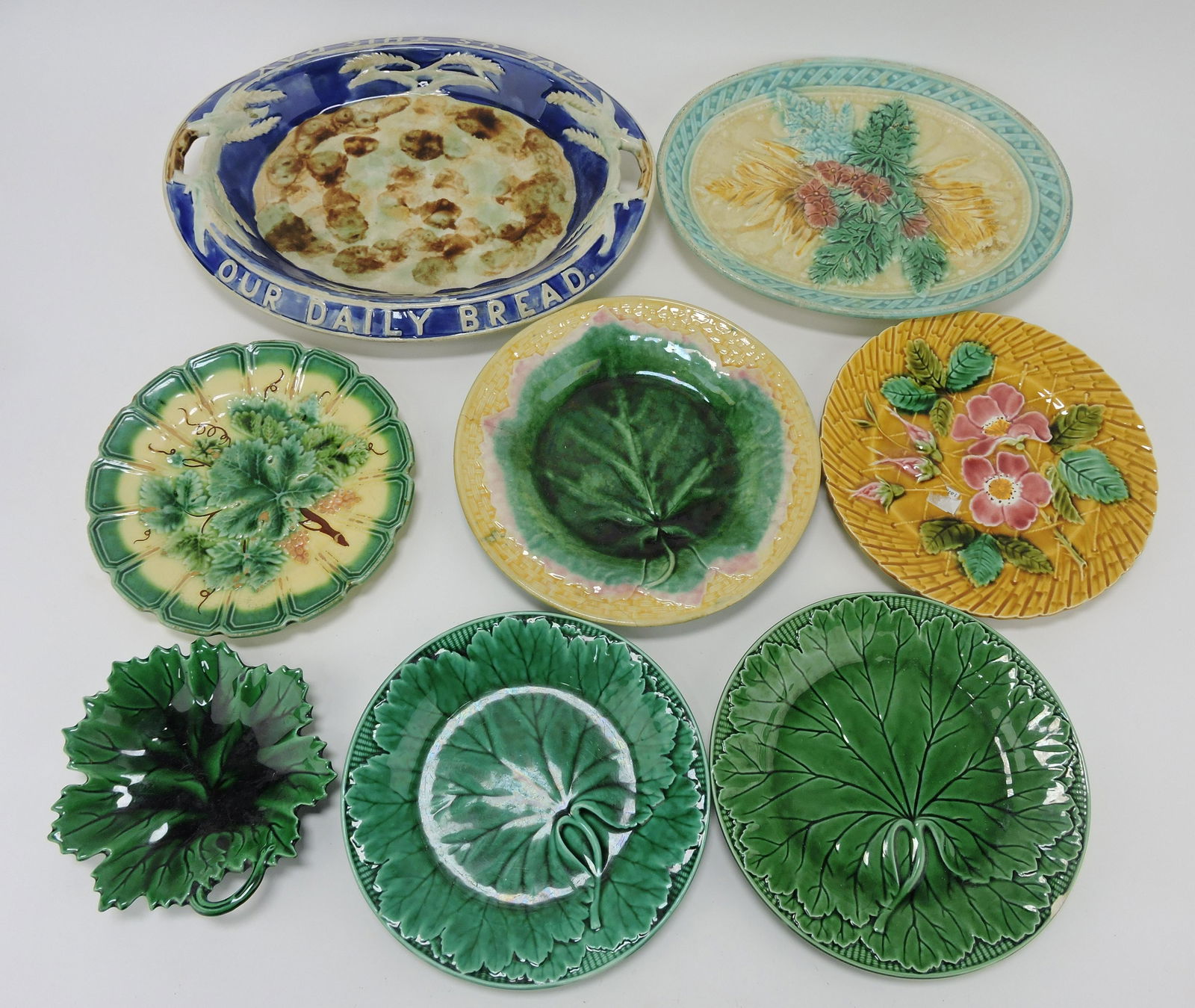 Majolica lot of 8 plates and platters, (1 of 1)