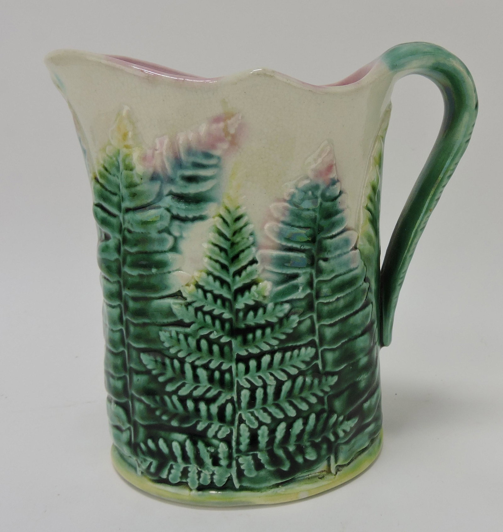 Etruscan majolica fern pitcher, 5 1/2", (1 of 1)