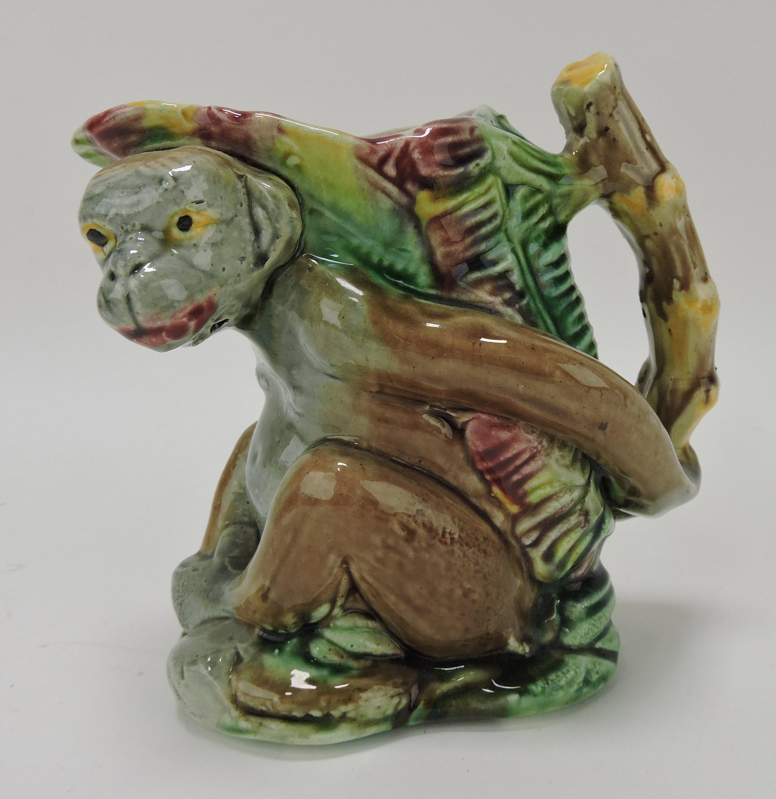 Majolica figural monkey pitcher with (1 of 1)