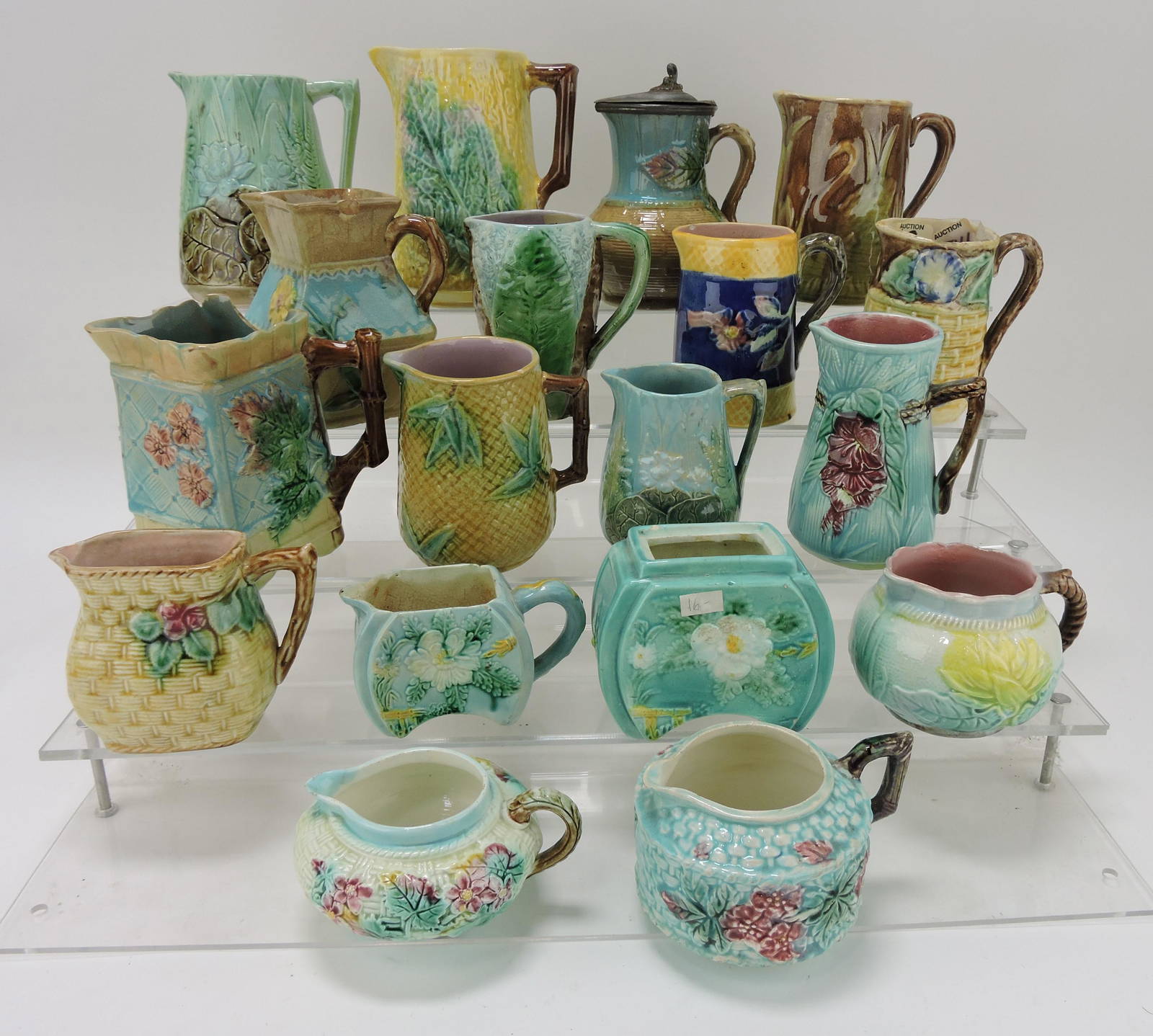 Majolica Lot Of 18 Creamers & Sugar, Auction