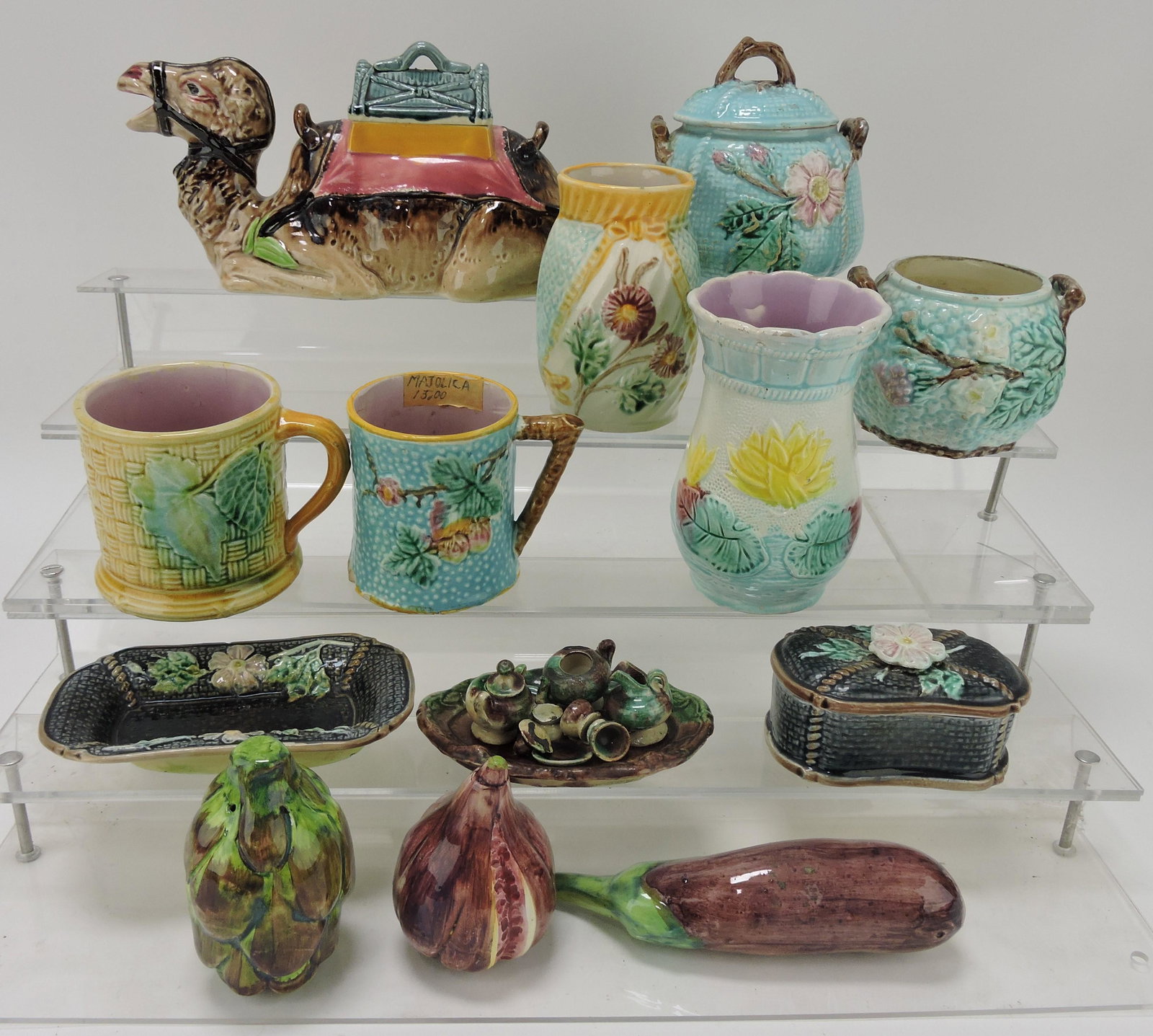 Majolica lot of 13 assorted items, (1 of 1)