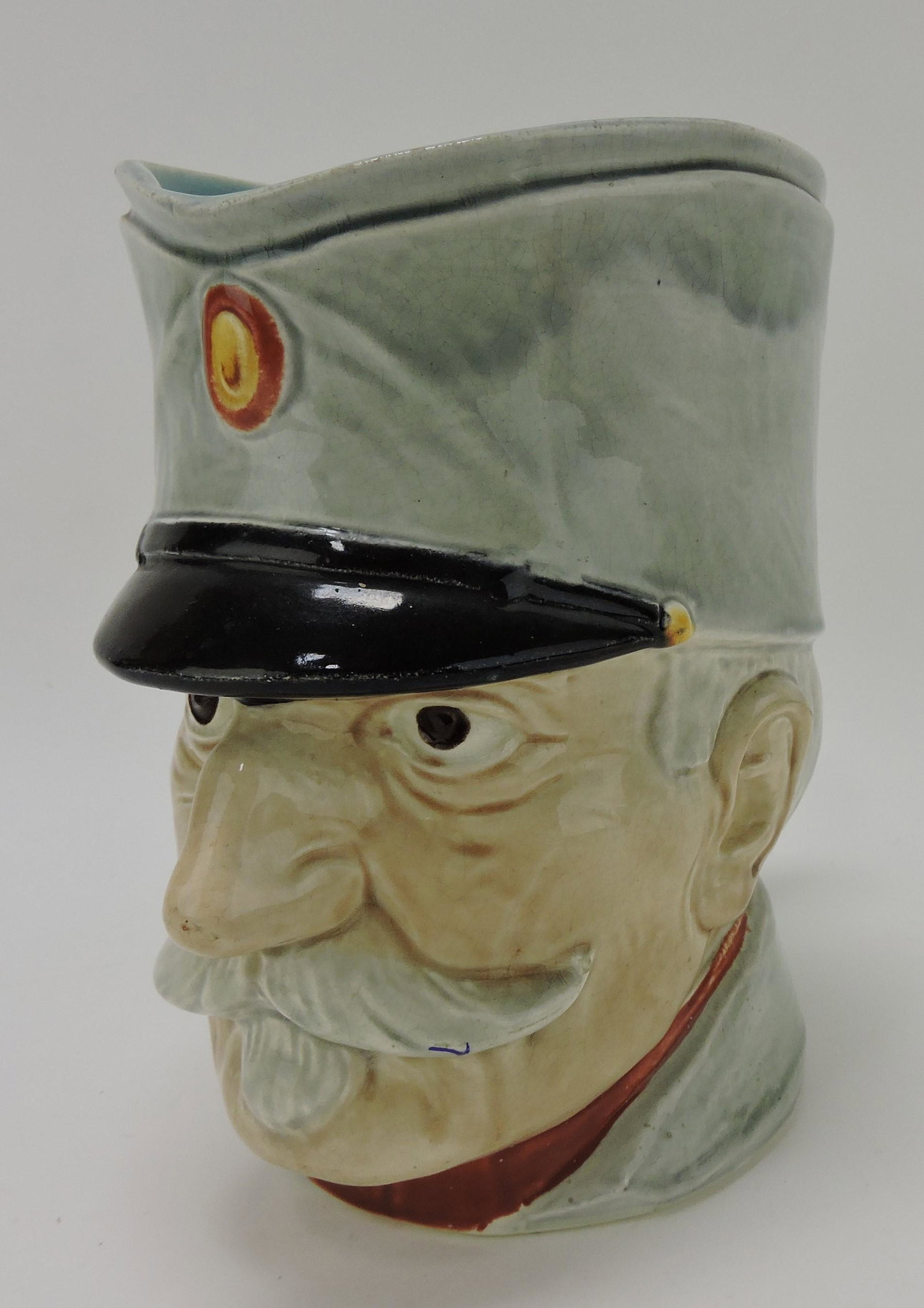 Sarreguemines majolica face jug of: military leader, #4734, 8"