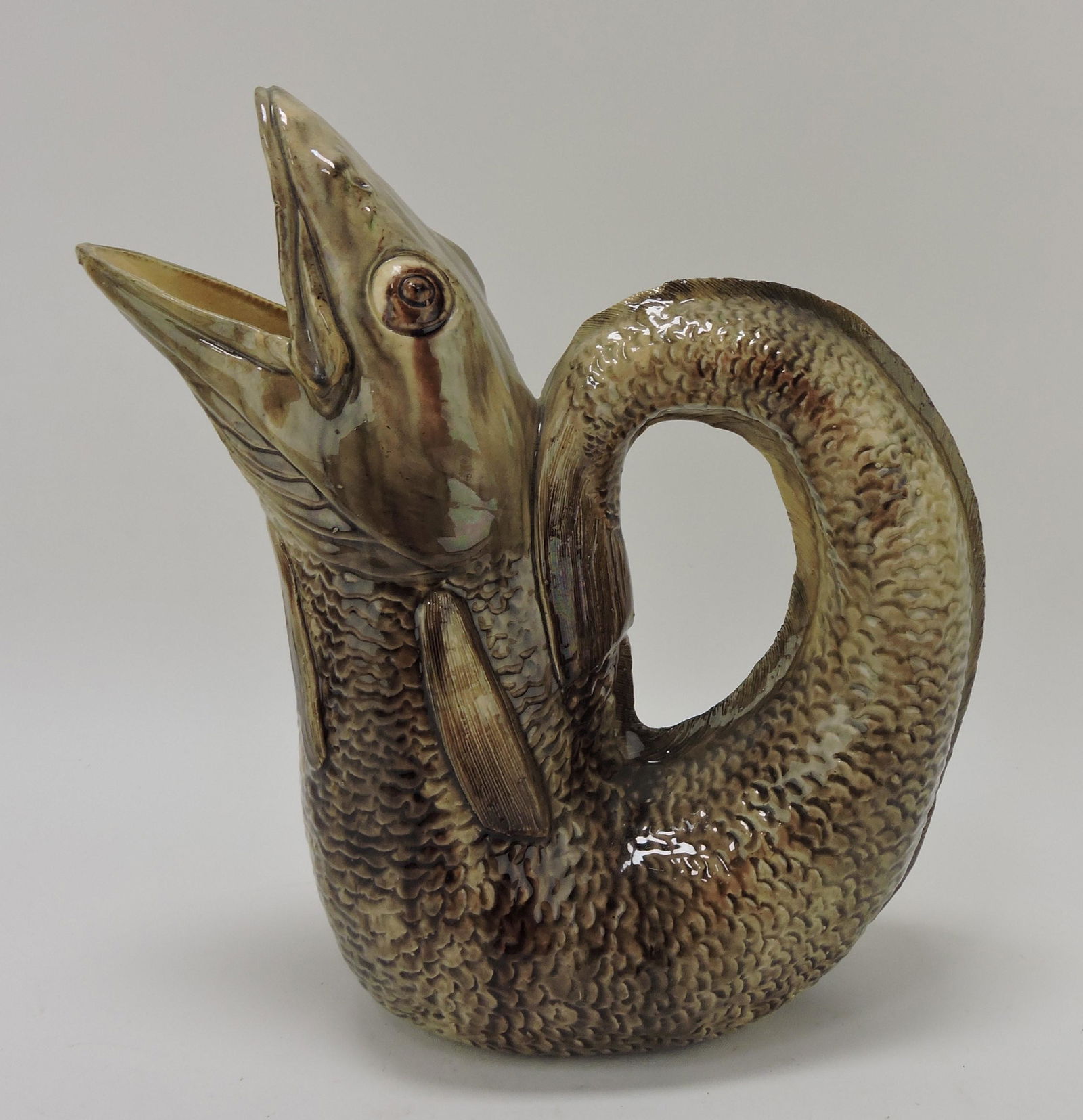 Palissy large fish pitcher, 11 1/2" (1 of 3)