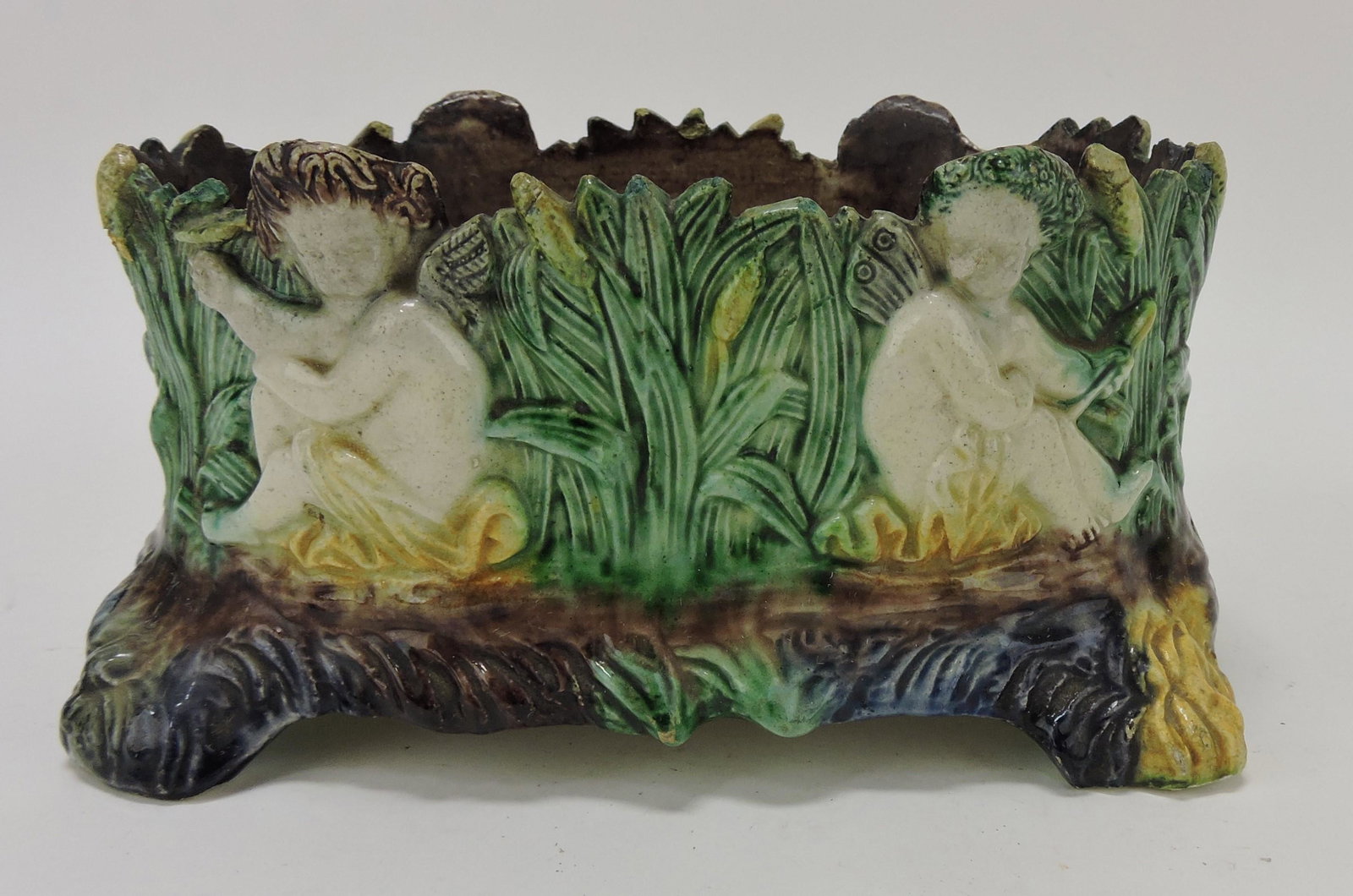 French Palissy oval planter with puttis (1 of 2)