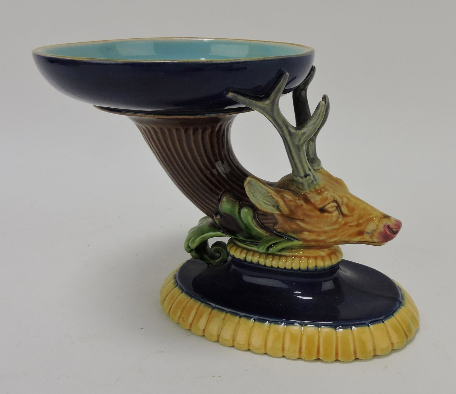 Minton majolica figural stag salt, (1 of 2)