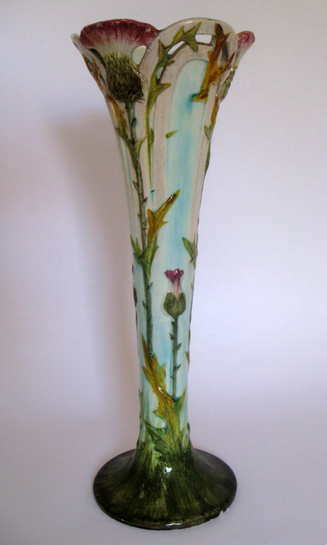 Very Rare Massier Majolica Thistle Trumpet Vase (1 of 6)