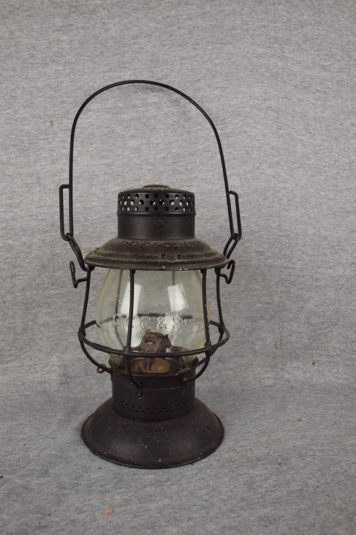 Adams & Westlake Adlake railroad lantern with clea: Adams & Westlake Adlake railroad lantern with clear globe, both embossed "CCC&StLRy", (Cleveland, Cincinnati, Chicago & St. Louis)