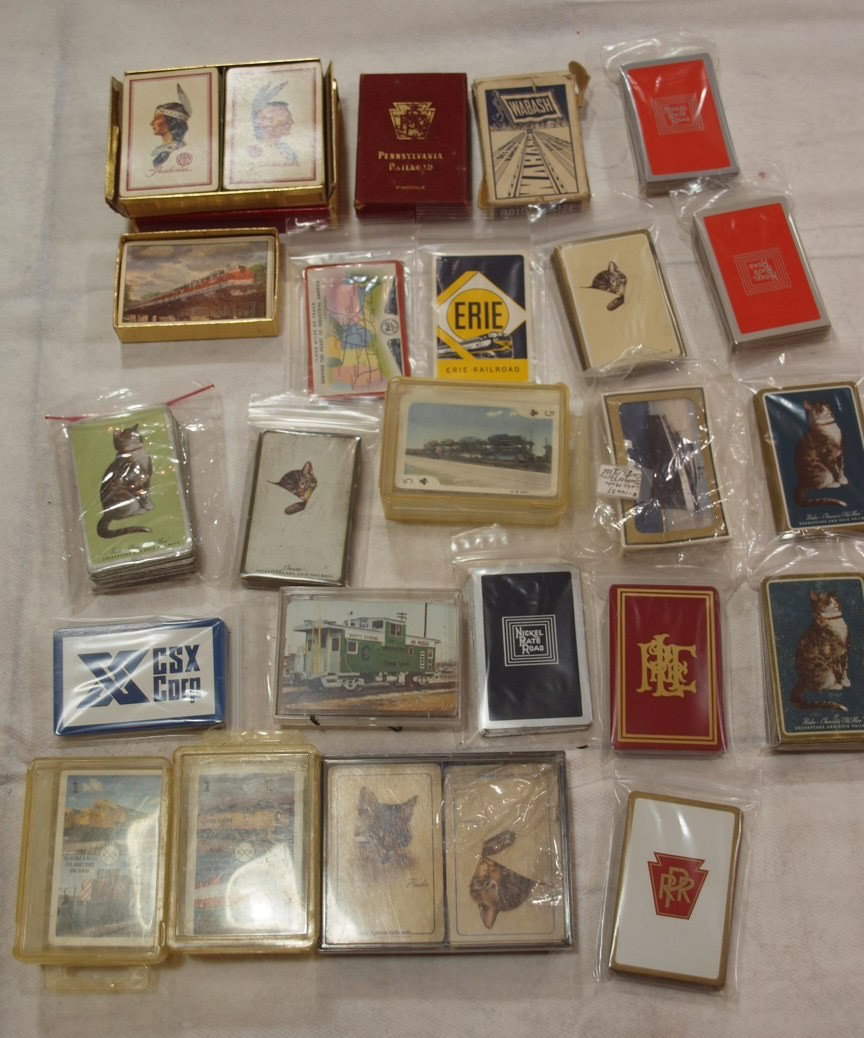 Lot of railroad playing cards, full and partial de: Lot of railroad playing cards, full and partial decks