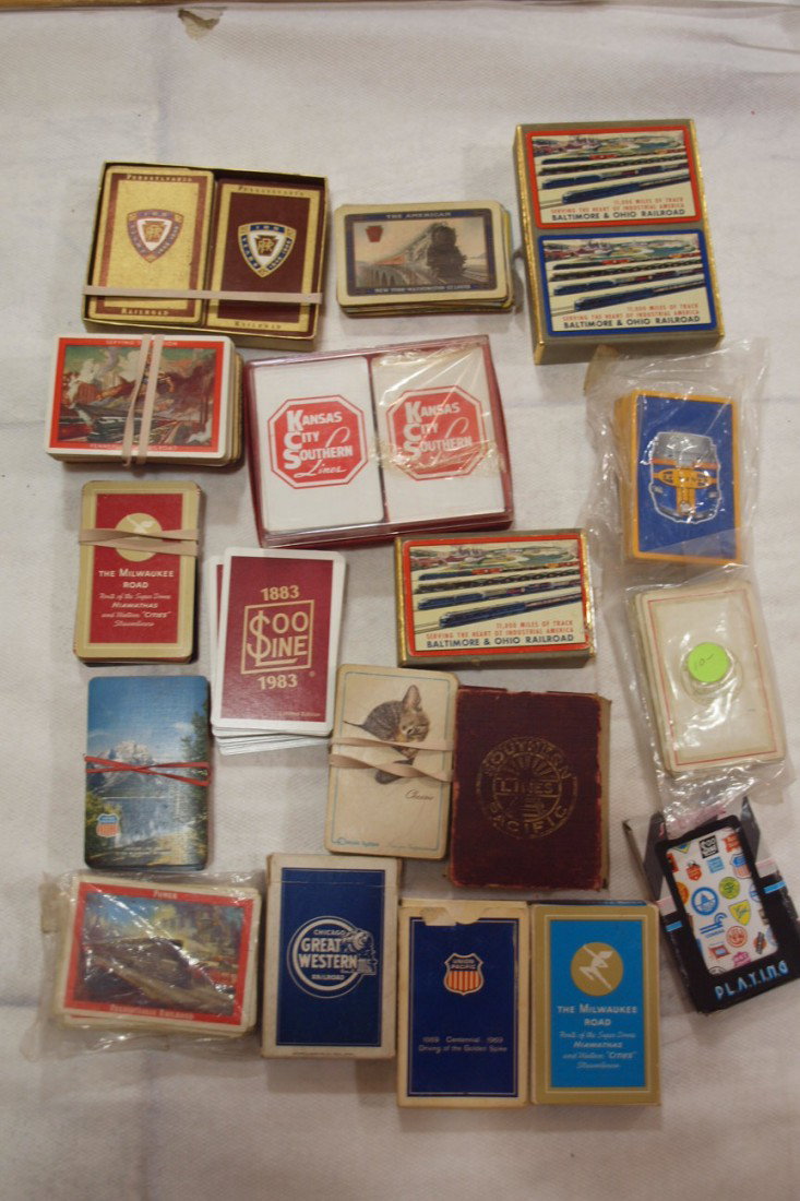 Lot of railroad playing cards, full and partial de: Lot of railroad playing cards, full and partial decks