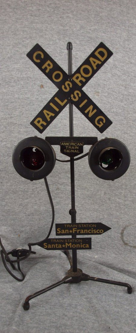 American Train Signal advertising railroad crossing: American Train Signal advertising railroad crossing lamp
