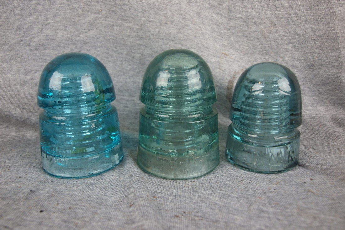 Lot of 3 glass insulators - 2 TCR and 1-CNR: Lot of 3 glass insulators - 2 TCR and 1-CNR