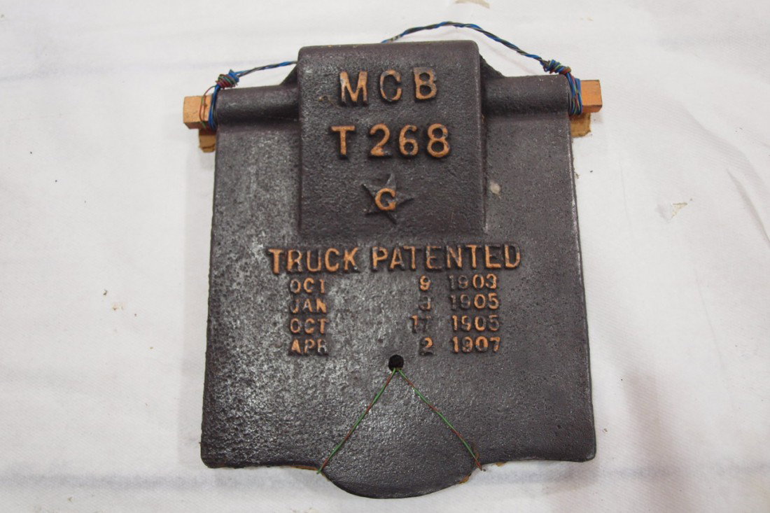 Cast iron railroad journal box lid from Soo Line C: Cast iron railroad journal box lid from Soo Line Car from wreck on C&NW 1918 at Chicago Yards