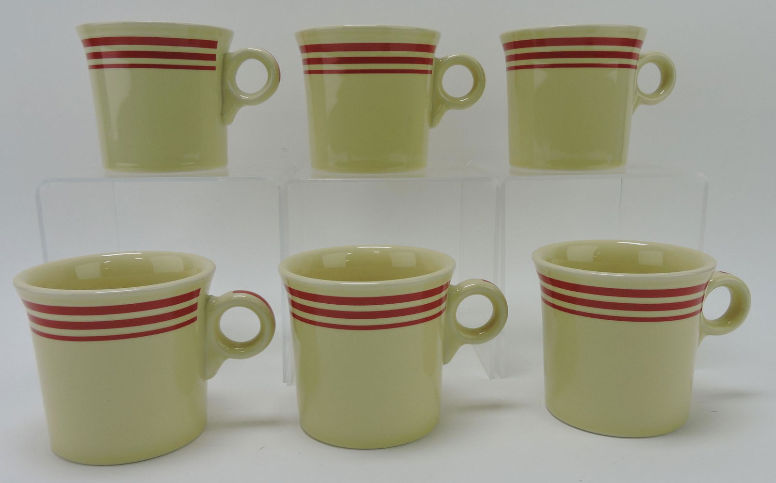 Fiesta Post 86 set of 6 ivory with red: stripe mug, HLCCA
