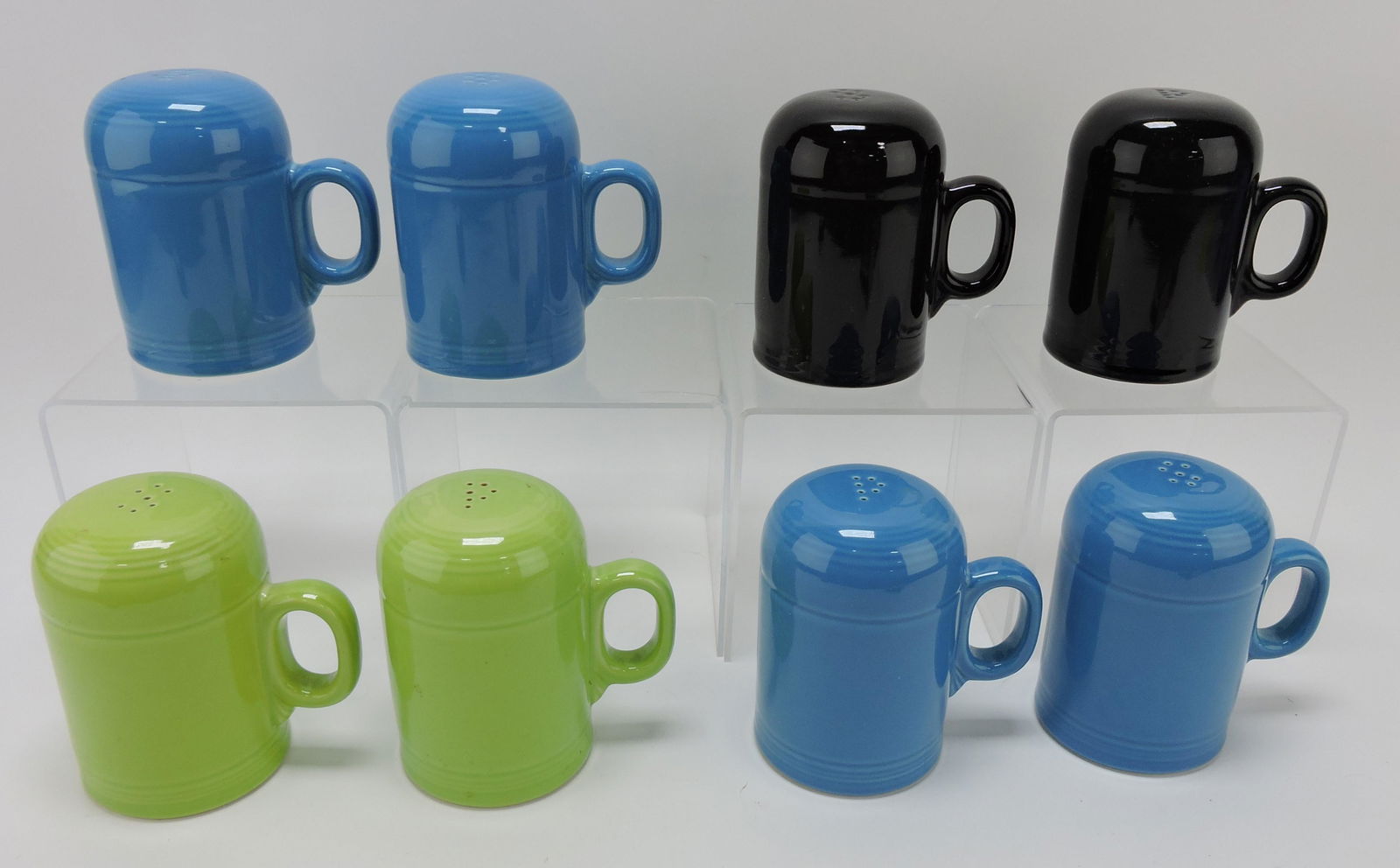 Fiesta Post 86 range shaker group:: 4 pair - chartreuse, 2 peacock, black