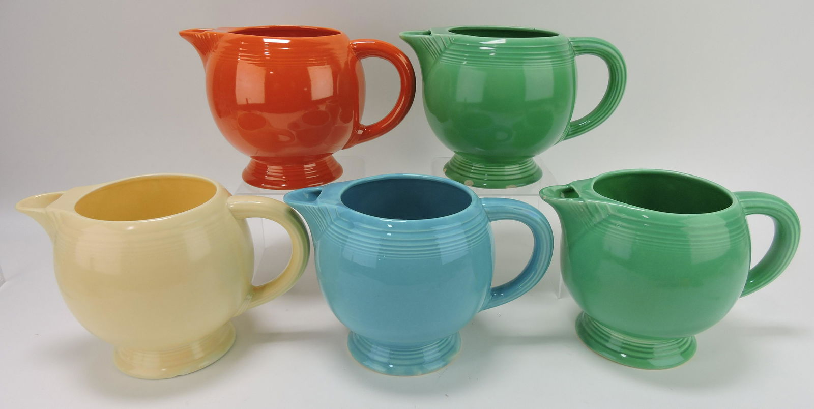 Fiesta ice lip pitcher group of 5,: nicks, chips, hairline