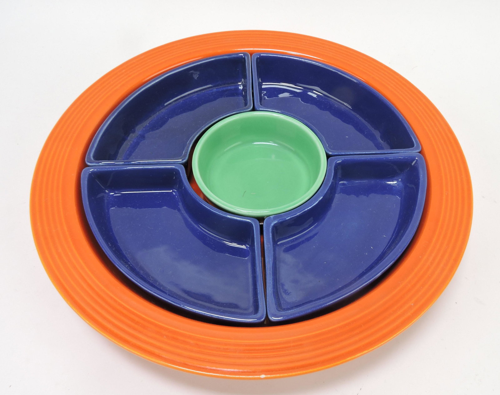 Fiesta relish tray, minor rim nick: to tray