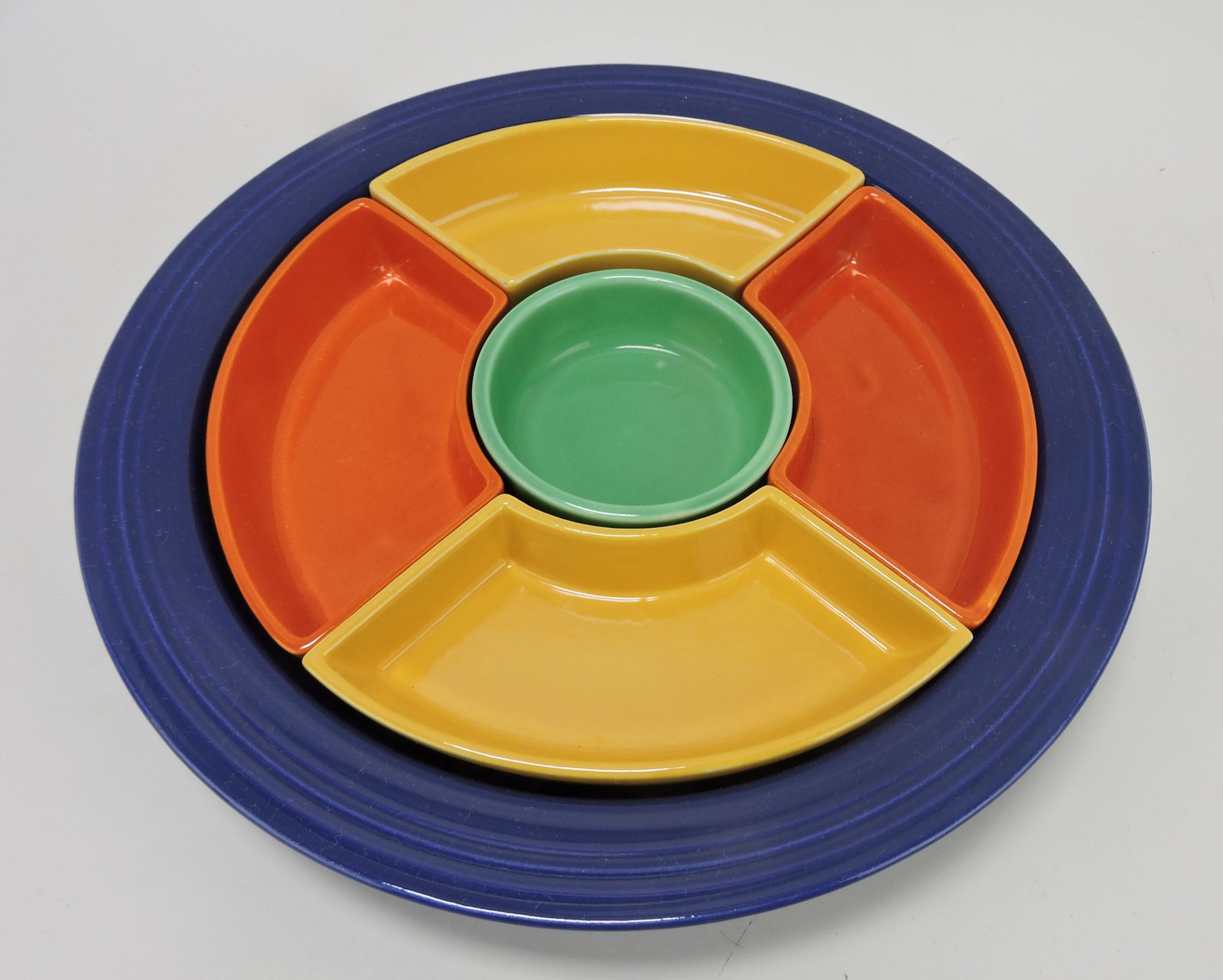 Fiesta relish tray, minor nick to: yellow insert