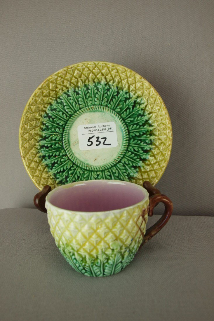 Majolica pineapple cup and saucer: Majolica pineapple cup and saucer
