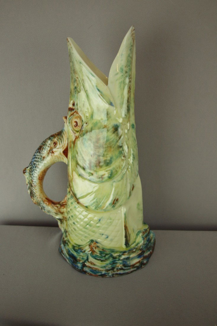 ROYAL WORCESTER figural pike fish pitcher, profess: ROYAL WORCESTER figural pike fish pitcher, professional rim repair, 12", unusual color