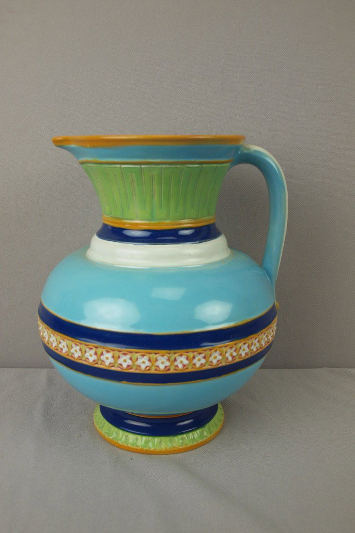 MINTON majolica pitcher, shape no. 605, 9", rare f: MINTON majolica pitcher, shape no. 605, 9", rare form