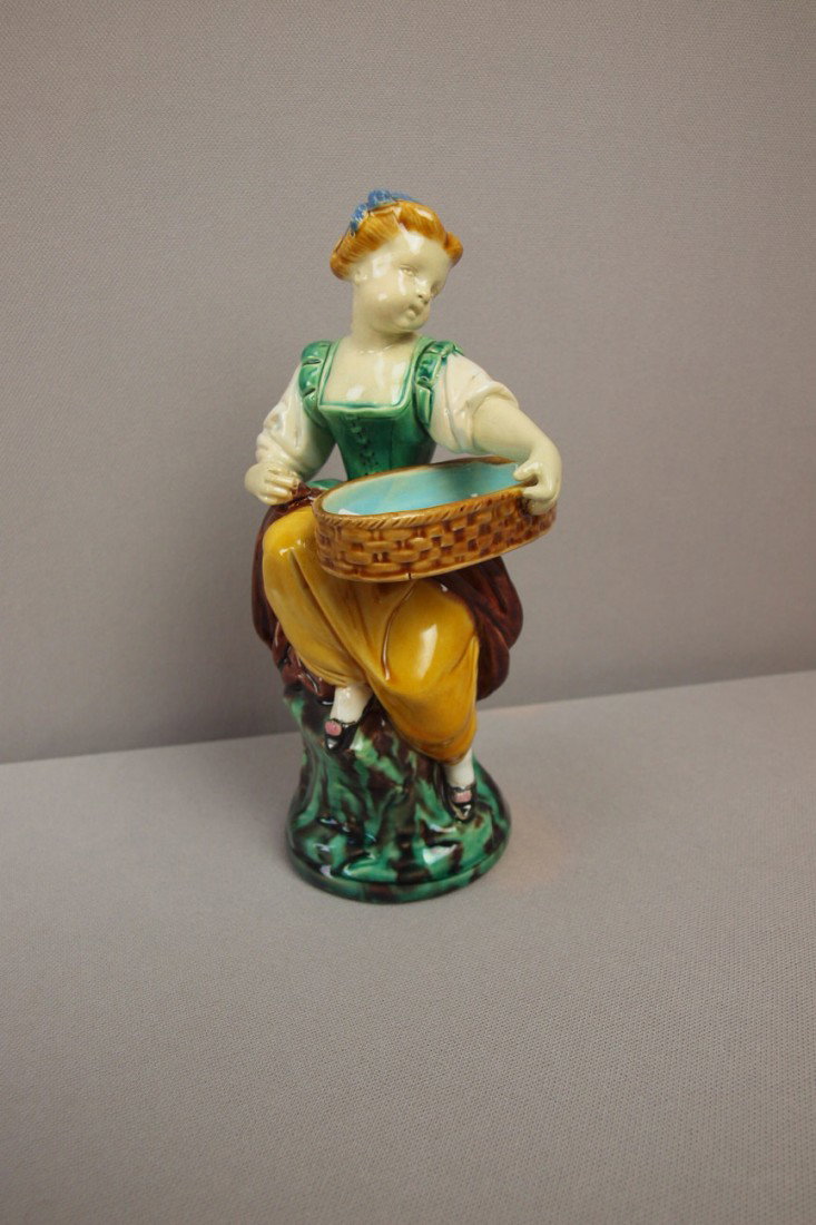 MINTON Hogarth harvest girl figural match holder, : MINTON Hogarth harvest girl figural match holder, 7 1/2"