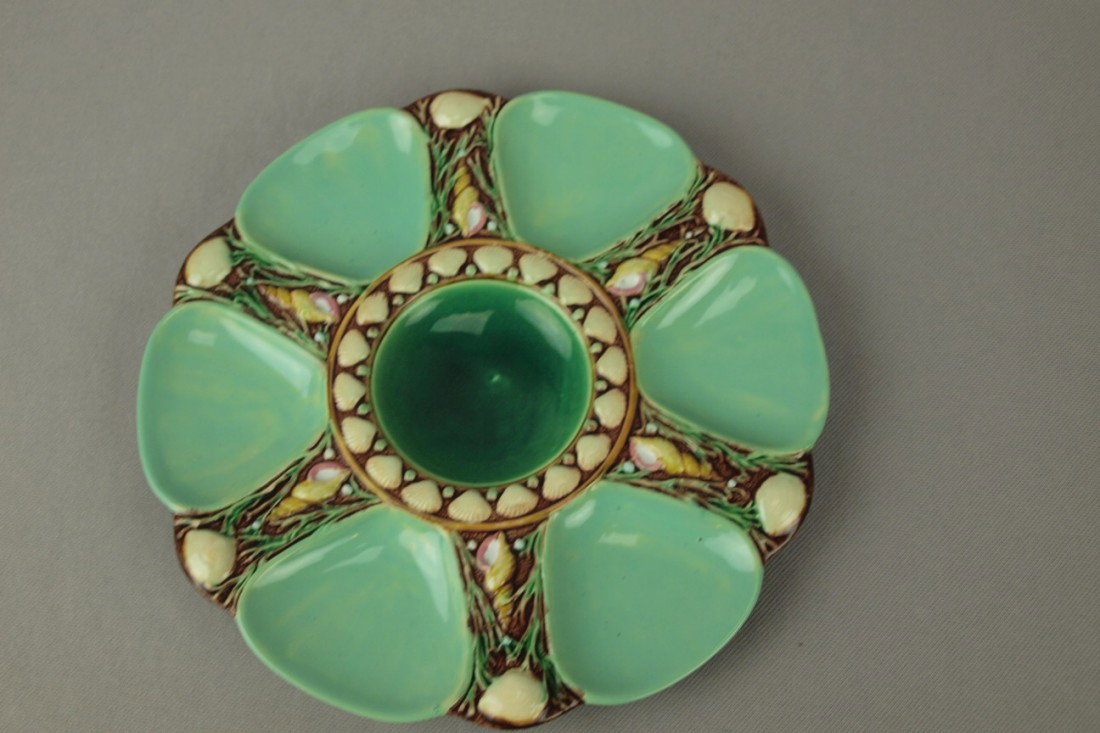 MINTON seamist green 6 well oyster plate, shape no: MINTON seamist green 6 well oyster plate, shape no. 1323, 9 1/4", minor hairline