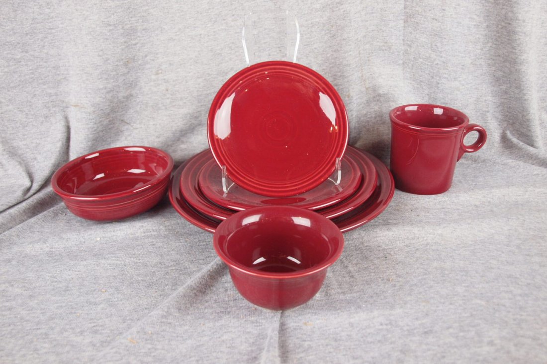 Fiesta Post 86 Cinnabar 7 piece place setting - 4: Fiesta Post 86 Cinnabar 7 piece place setting - 4 plates , 2 bowls & mug