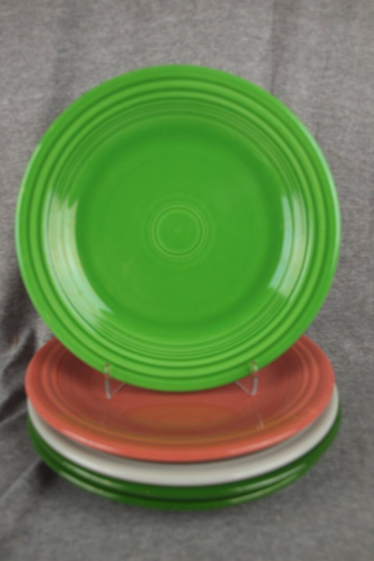 Fiesta 10" plate group - medium green, rose, gray : Fiesta 10" plate group - medium green, rose, gray and 2 forest green