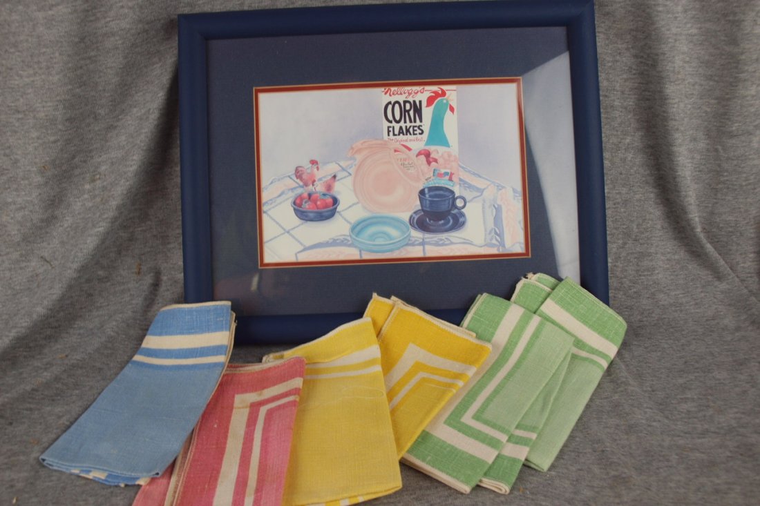 Kellog print with Fiesta dishes and a lot of napki: Kellog print with Fiesta dishes and a lot of napkins