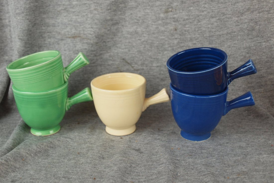 Fiesta demitasse cup lot - 2 light green, 2 cobal: Fiesta demitasse cup lot - 2 light green, 2 cobalt & ivory