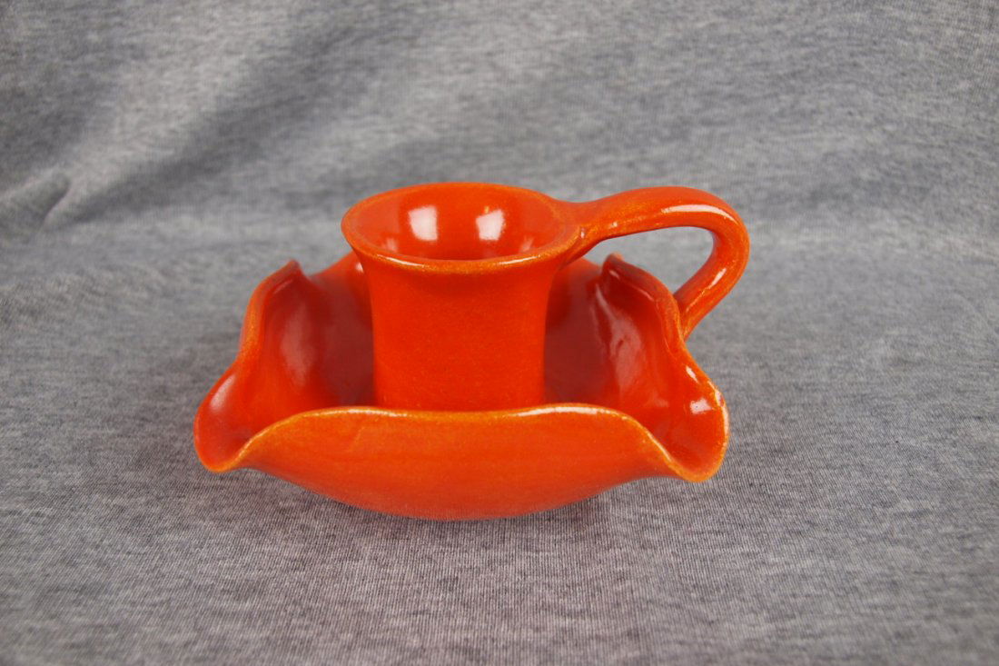 Bauer Pottery Matt Carlton red candle holder, 4 1/: Bauer Pottery Matt Carlton red candle holder, 4 1/2"