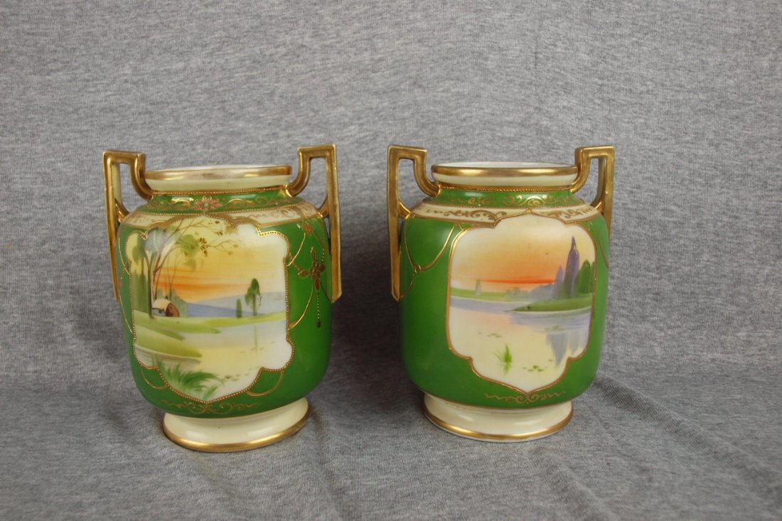 Nippon pair of vases, 6 1/2", minor wear to gold : Nippon pair of vases, 6 1/2", minor wear to gold