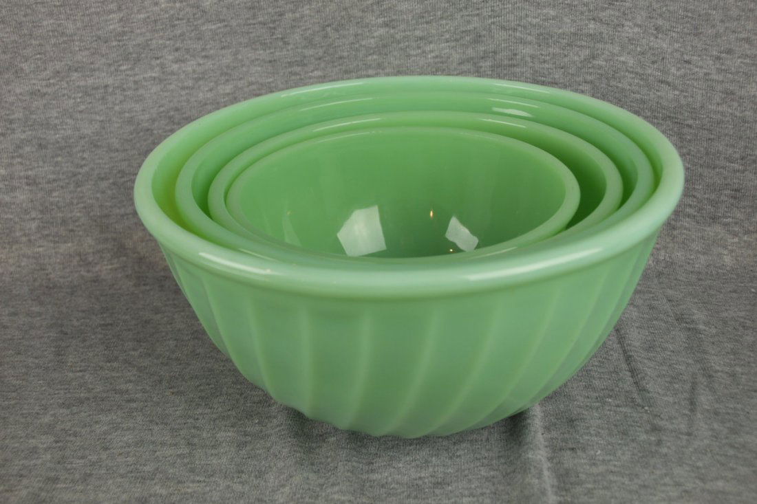 Fire King Jadite set of 4 nested swirl bowls: Fire King Jadite set of 4 nested swirl bowls