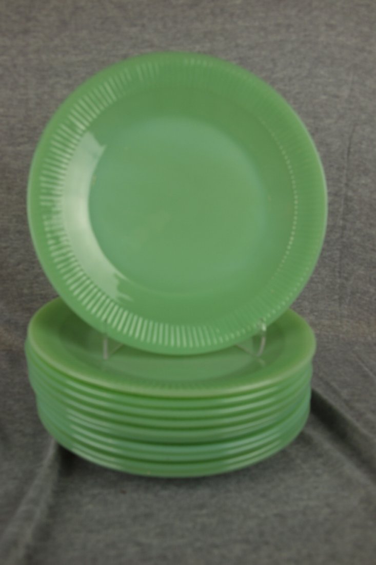 Fire King Jadite Jane Ray set of 11-9" plates : Fire King Jadite Jane Ray set of 11-9" plates