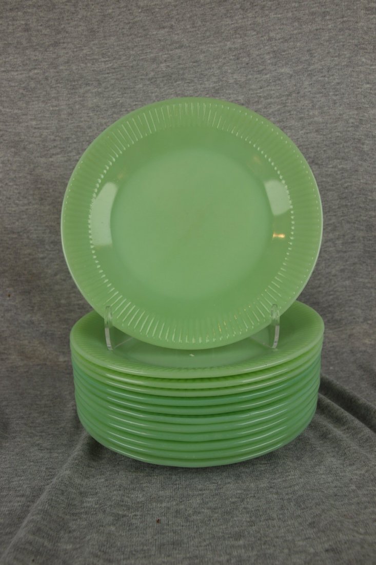 Fire King Jadite Jane Ray set of 12-7 3/4" plates : Fire King Jadite Jane Ray set of 12-7 3/4" plates