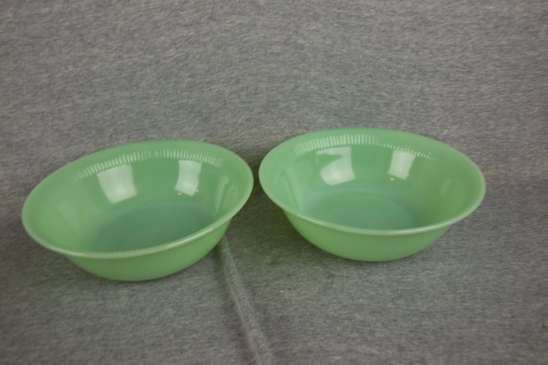 Fire King jadite Jane Ray pair of 8" vegetable bow: Fire King jadite Jane Ray pair of 8" vegetable bowls