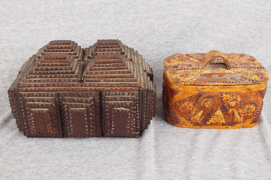 Lot of 2 Tramp art boxes: Lot of 2 Tramp art boxes