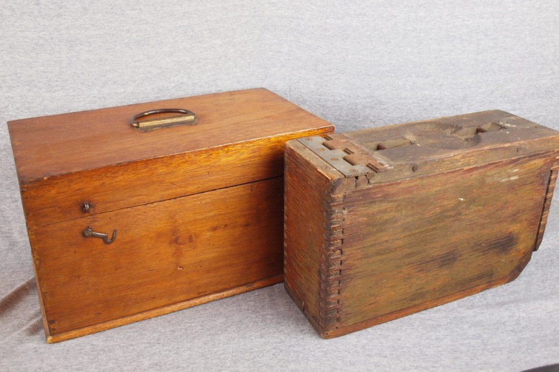 Miniature wooden tool chest and wooden ammo box: Miniature wooden tool chest and wooden ammo box